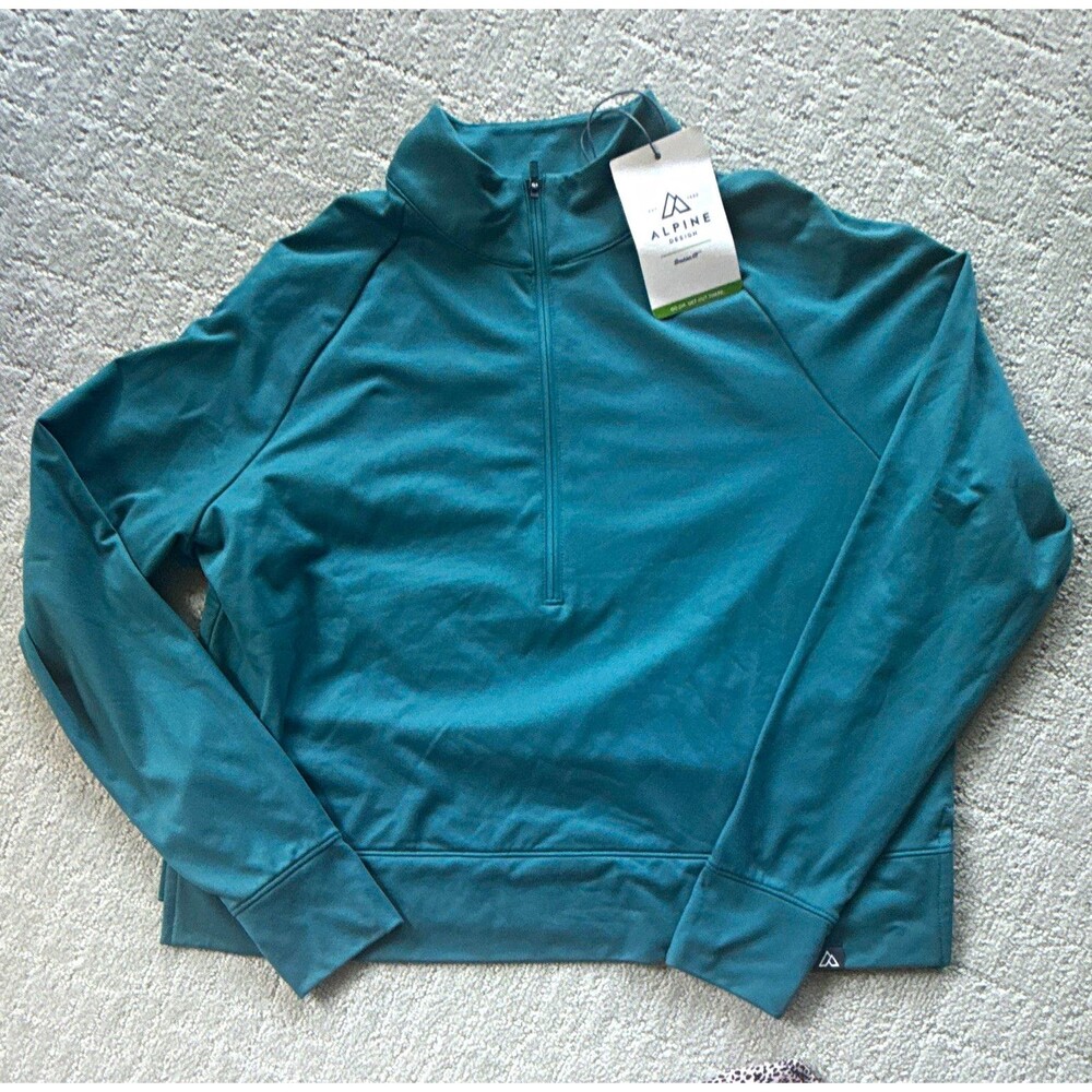 Alpine Design Women's L Teal 1/4 Zip Mock Neck Stretch UV Pullover Top